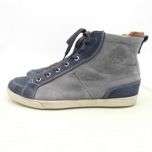 Ecco Men US 9.5 Trainer Shoes Gray Blue Suede Leather Side Zip High Top Sneakers